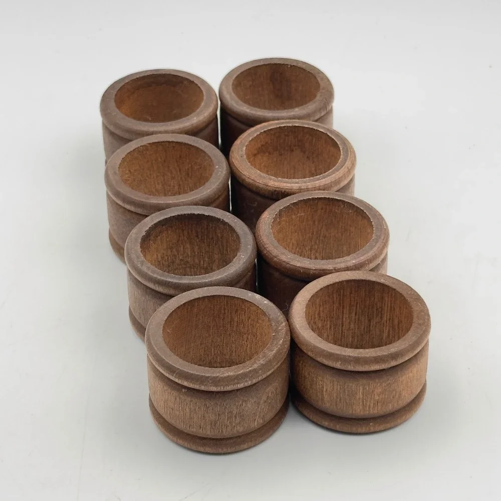 Vintage Dark Brown Wood Napkin Rings Set of 8‎ Rustic Farmhouse Table Decor